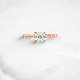 Asscher Cut 1CT Moissanite Engagement Ring, Pave Four Double Prongs