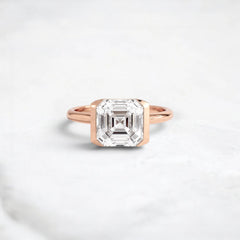 Half-Bezel Asscher Cut 3.0CT Moissanite Engagement Ring, Tall Band