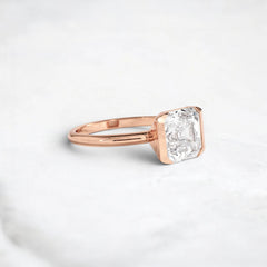 Half-Bezel Asscher Cut 3.0CT Moissanite Engagement Ring, Tall Band