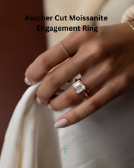 Half-Bezel Asscher Cut 3.0CT Moissanite Engagement Ring, Tall Band