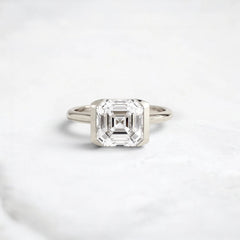 Half-Bezel Asscher Cut 3.0CT Moissanite Engagement Ring, Tall Band