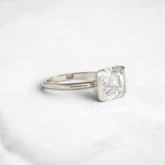Half-Bezel Asscher Cut 3.0CT Moissanite Engagement Ring, Tall Band
