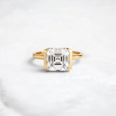 Asscher Cut 3.0CT Moissanite Engagement Ring with Half-Bezel Solitaire Tall Band