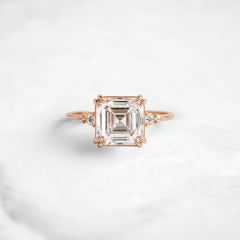 Asscher Cut 3CT Mossinite Engagement Pave Ring, Two On Each Side Focal Stone.