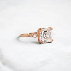 Asscher Cut 3CT Mossinite Engagement Pave Ring, Two On Each Side Focal Stone.