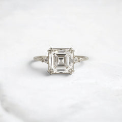 Asscher Cut 3CT Mossinite Engagement Pave Ring, Two On Each Side Focal Stone.