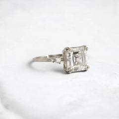 Asscher Cut 3CT Mossinite Engagement Pave Ring, Two On Each Side Focal Stone.