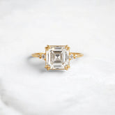 Asscher Cut 3CT Mossinite Engagement Pave Ring, Two On Each Side Focal Stone.