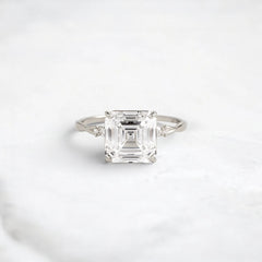 Asscher Shape Moissanite Twisted Pave Band Engagement Ring Accented Six Round Cut