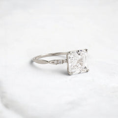 Asscher Shape Moissanite Twisted Pave Band Engagement Ring Accented Six Round Cut