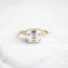 Asscher Shape Moissanite Twisted Pave Band Engagement Ring Accented Six Round Cut