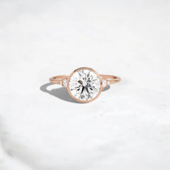 Bezel Round 2CT Moissanite Diamond Engagement Ring, Handmade Cluster Style