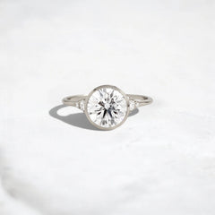 Bezel Round 2CT Moissanite Diamond Engagement Ring, Handmade Cluster Style