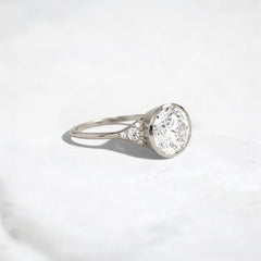 Bezel Round 2CT Moissanite Diamond Engagement Ring, Handmade Cluster Style