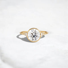 Bezel Round 2CT Moissanite Diamond Engagement Ring, Handmade Cluster Style