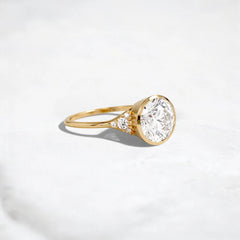 Bezel Round 2CT Moissanite Diamond Engagement Ring, Handmade Cluster Style