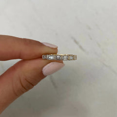 Bezel Set Emerald Cut Moissanite Eternity Diamond Wedding Band