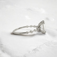 Handmade emerald diamond engagement ring with pave setting floating round double prong