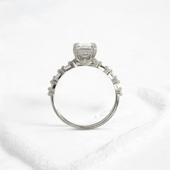 Handmade emerald diamond engagement ring with pave setting floating round double prong