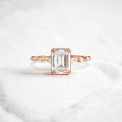 Handmade emerald diamond engagement ring with pave setting floating round double prong