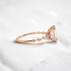 Handmade emerald diamond engagement ring with pave setting floating round double prong