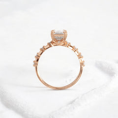 Handmade emerald diamond engagement ring with pave setting floating round double prong