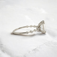 Handmade emerald diamond engagement ring with pave setting floating round double prong