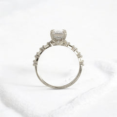 Handmade emerald diamond engagement ring with pave setting floating round double prong