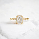 Handmade emerald diamond engagement ring with pave setting floating round double prong