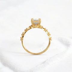 Handmade emerald diamond engagement ring with pave setting floating round double prong