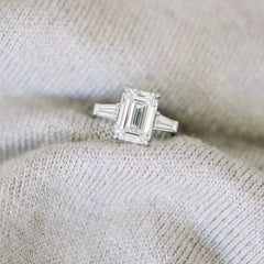 3.0CT Emerald Cut Three Stone Moissanite Diamond Engagement Ring
