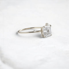 Golden Aura Asscher Cut 1.5CT Moissanite Cluster Engagement Ring with Scattered Sparkle Accents