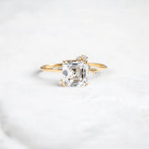 Golden Aura Asscher Cut 1.5CT Moissanite Cluster Engagement Ring with Scattered Sparkle Accents