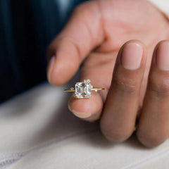Golden Aura Asscher Cut 1.5CT Moissanite Cluster Engagement Ring with Scattered Sparkle Accents