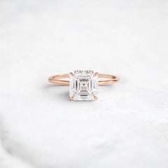 Handcrafted 2.0CT Asscher Cut Moissanite Hidden Halo Ring in 14K Gold