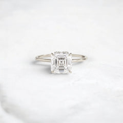 Handcrafted 2.0CT Asscher Cut Moissanite Hidden Halo Ring in 14K Gold