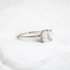 Handcrafted 2.0CT Asscher Cut Moissanite Hidden Halo Ring in 14K Gold