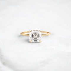 Handcrafted 2.0CT Asscher Cut Moissanite Hidden Halo Ring in 14K Gold