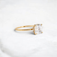 Handcrafted 2.0CT Asscher Cut Moissanite Hidden Halo Ring in 14K Gold