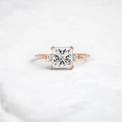 Handcrafted 2.0CTW Princess Cut Moissanite Engagement Ring with Accent Diamonds