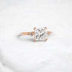 Handcrafted 2.0CTW Princess Cut Moissanite Engagement Ring with Accent Diamonds