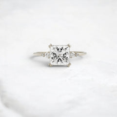 Handcrafted 2.0CTW Princess Cut Moissanite Engagement Ring with Accent Diamonds