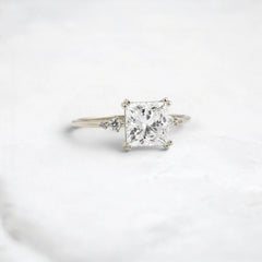 Handcrafted 2.0CTW Princess Cut Moissanite Engagement Ring with Accent Diamonds