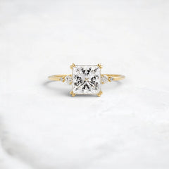 Handcrafted 2.0CTW Princess Cut Moissanite Engagement Ring with Accent Diamonds
