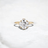 Handmade 2CT Round Halo Moissanite Triple Prongs Ring, Solid Gold