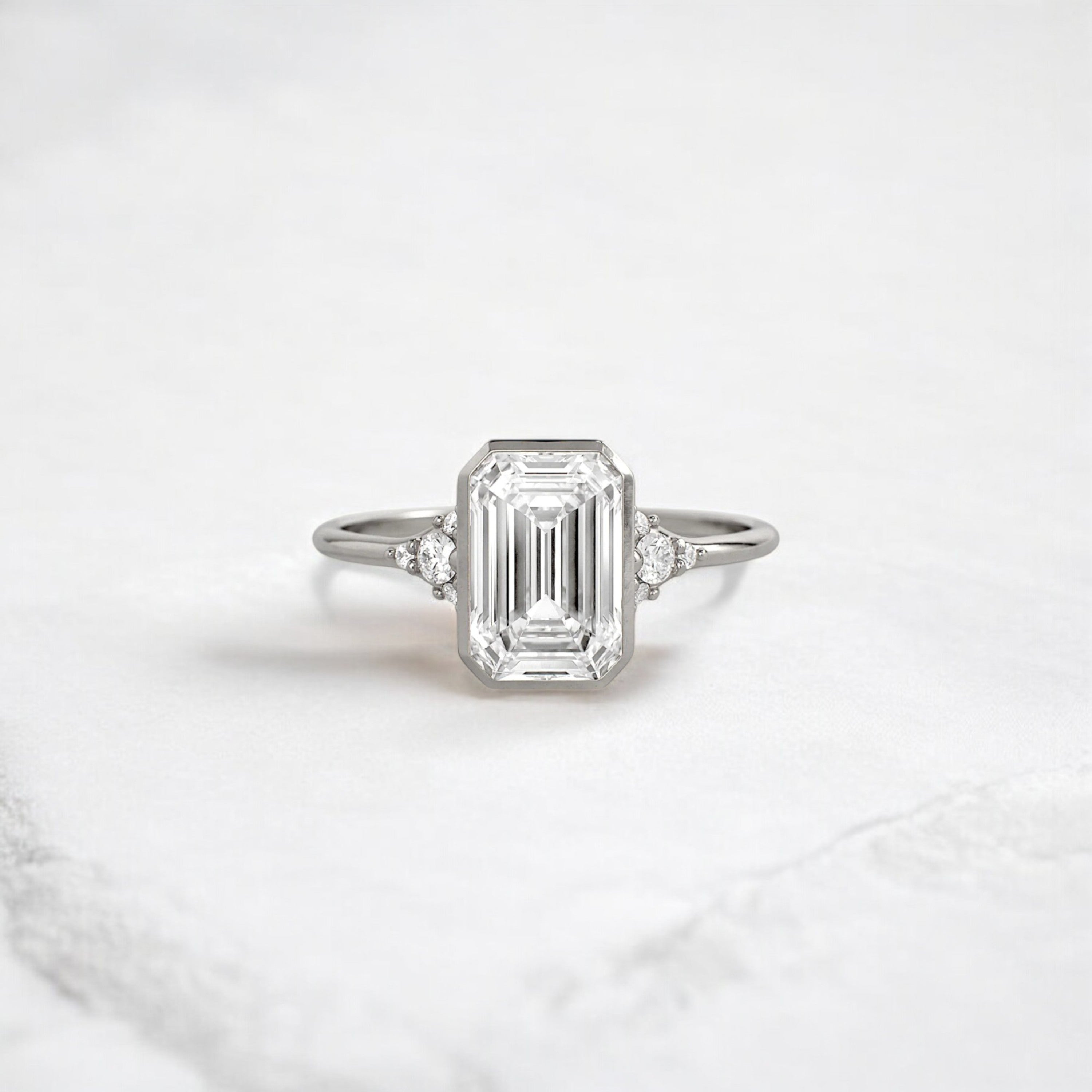 Luxury bezel handmade Cluster emerald cut engagement ring