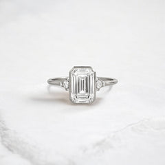 Luxury bezel handmade Cluster emerald cut engagement ring