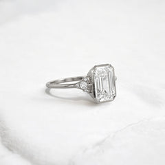 Luxury bezel handmade Cluster emerald cut engagement ring