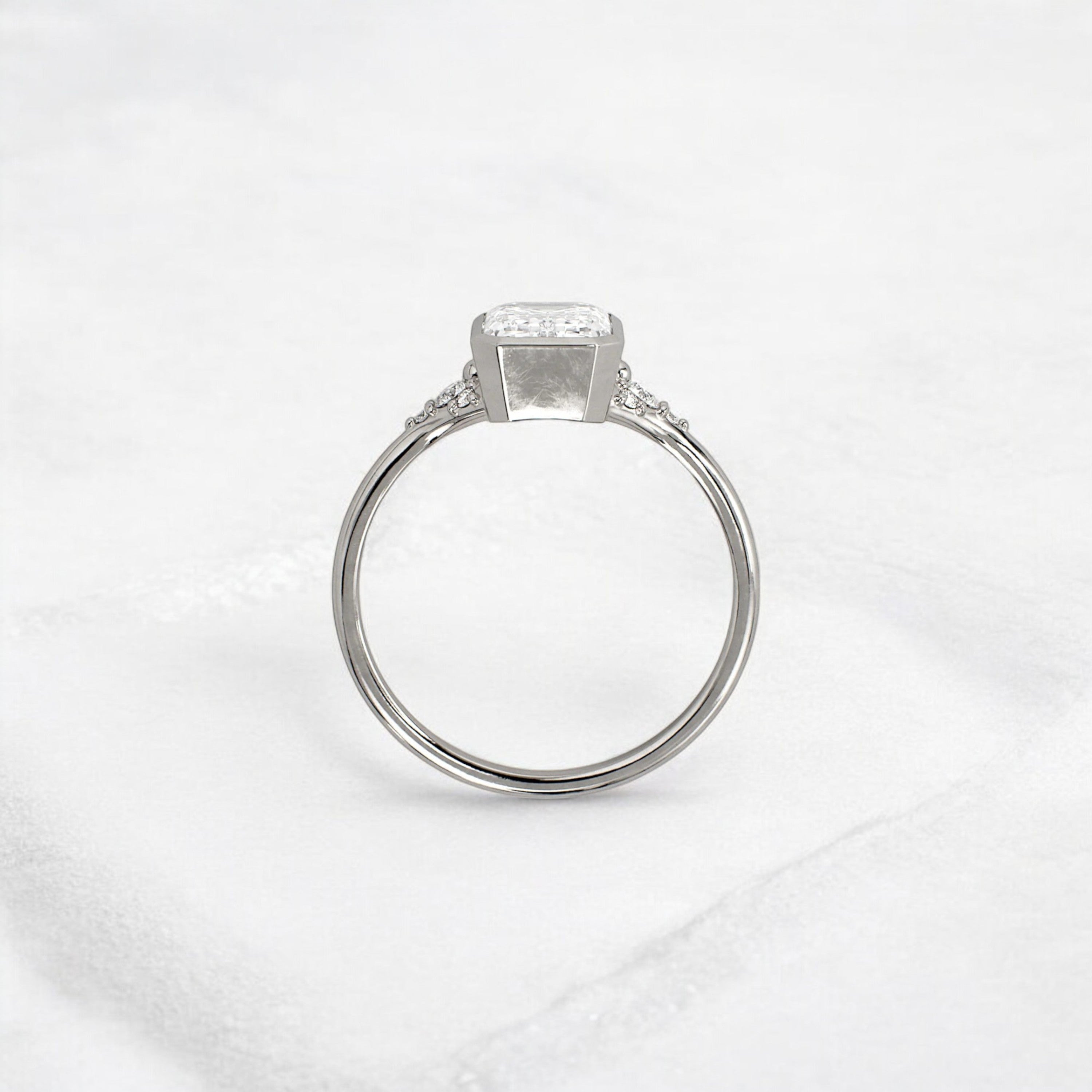 Luxury bezel handmade Cluster emerald cut engagement ring