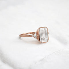 Luxury bezel handmade Cluster emerald cut engagement ring